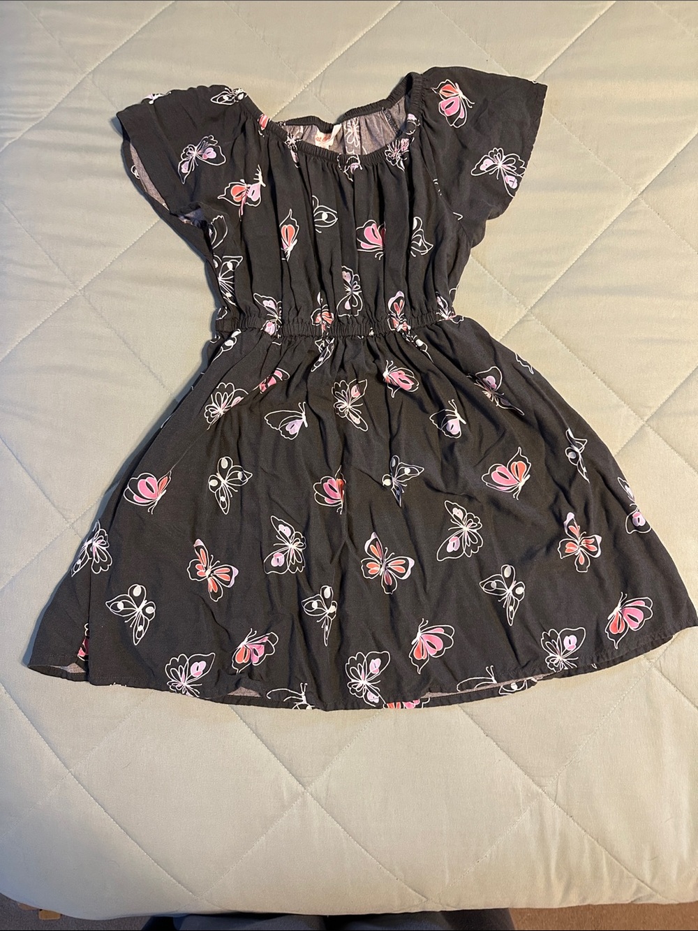 Cat & Jack Black Dress with Pink and White Butterflies